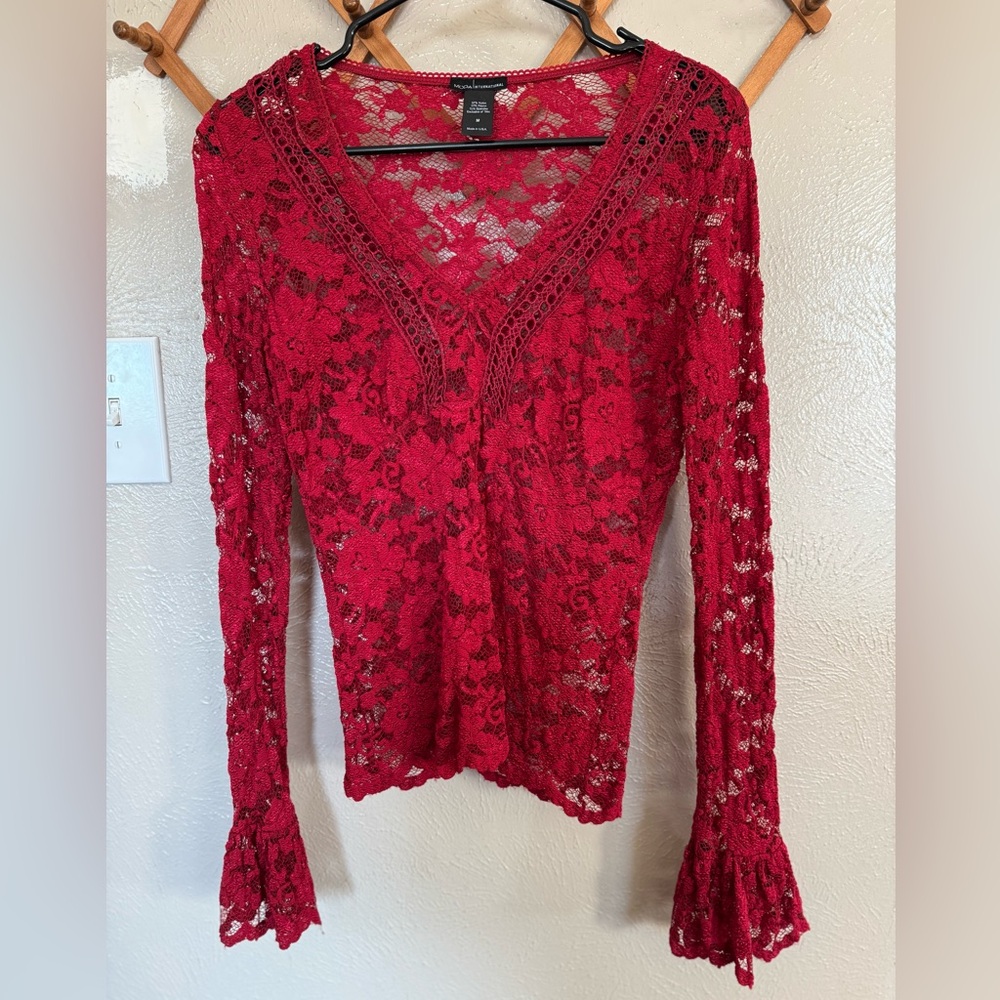 Moda International Red Lace Top